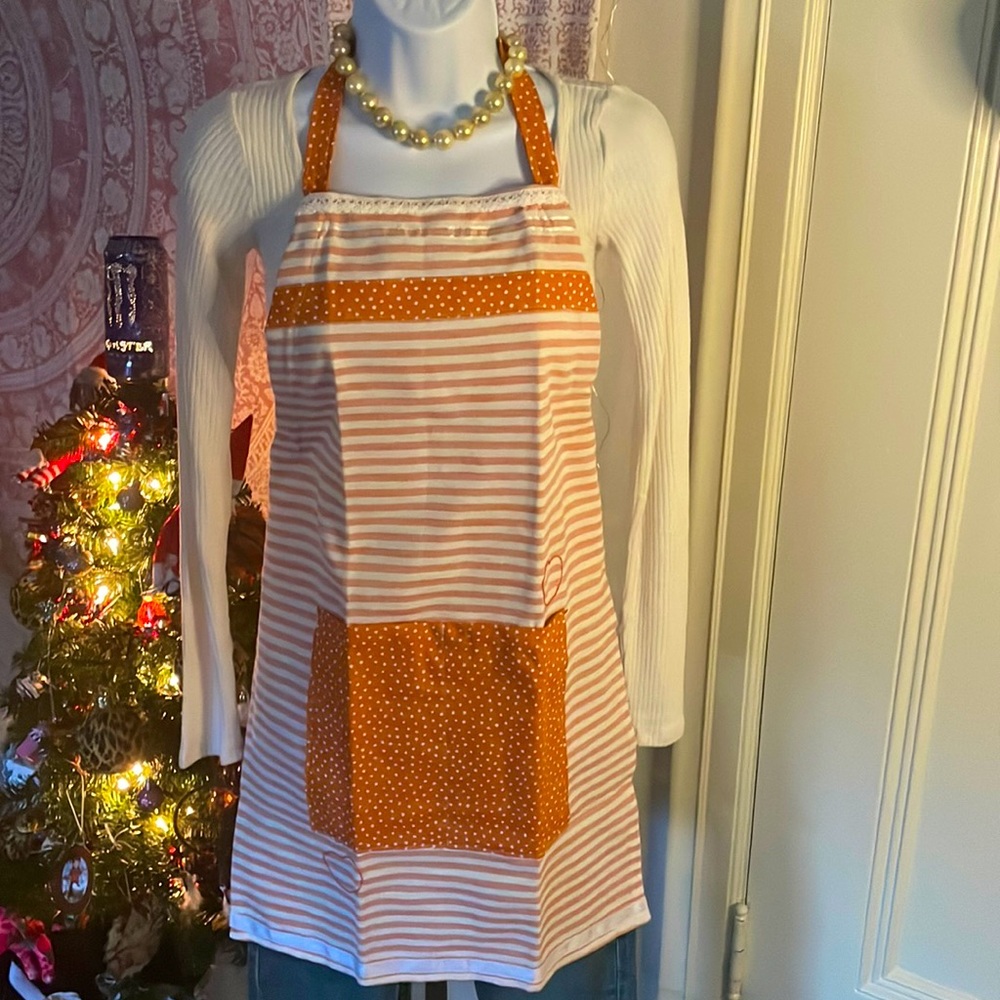 Handmade orange/pink polka dot Apron